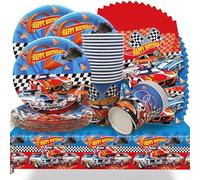 61 pezzi decorazione da tavolo per il compleanno dei bambini, da corsa, per auto sportive, per feste, tovaglia+piatto+tazza+tovagliolo per 20 ospiti