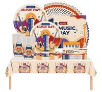 61 pezzi di stoviglie per festa a tema pianoforte chitarra musica, stoviglie per compleanno bambini cartoni animati, tra cui tazze, piatti, tovaglie, tovaglioli di carta per 20 persone