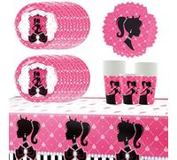 61 pezzi di stoviglie per feste di Barbie rosa, tra cui tazze, piatti, tovaglioli, tovaglie, adatti a feste di compleanno per bambini, feste per ragazzi e ragazze e altri scenari per 20 ospiti