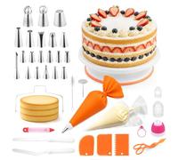61 pezzi Set di Accessori per Torte con sac a poche, piatto girevole per torte, beccucci sac a poche acciaio inox, sac a poche usa e getta, strumenti per torta compleanno, pasticceria e dolci