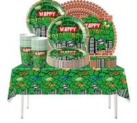 61 pezzi Set di stoviglie per feste di compleanno per bambini Green Turtle, festa di compleanno per bambini Superhero Turtle Shell, tazze, piatti, tovaglioli, tovaglia, adatto per 20 ospiti