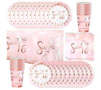 61 stoviglie in oro rosa per 16 compleanno, per feste di compleanno, set da 61 pezzi, per ragazze e feste di compleanno, include tazze di carta, tovaglioli, piatti di carta e tovaglie per 20 persone