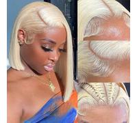 613 Parrucche bionde Bob Capelli umani 13x4 HD Lace Front Bob Parrucca Remy Capelli umani Pre pizzicati con capelli del bambino per le donne, 10 pollici biondo miele 613 parrucca frontale in pizzo