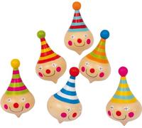 6138 Trottole "Clown" small foot in legno, con facce da clown, idea regalo o per compleanni, set da 6, a partire da 3 anni.