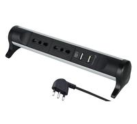 61914 Multipresa Scrivania Alu Line di Design 2 Posti 10/16A 2 porte USB 2.1A