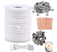 61M Rotoli di Stoppini Candele, Kit per Candele con 100 Base Schede e 1 Porta Stoppino + 25 stoppini per candele in legno con 25 supporti in ferro per Fabbricazione di Candele Fai-da-Te