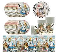 61Pcs Birthday Party Tableware, Alice Party Supplies Paper Plate Set, Set incluso tovaglia Piatti Tazze Tovaglioli per Baby Shower, Matrimoni, Anniversario (20 ospiti)