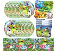 61PCS Monster Tavola Di Compleanno,Monster Forniture Per Feste, My Singing Stoviglie Per Compleanno Feste Con Piatti, Tazze, Tovaglie e Tovaglioli, Monster Party Set Per Festa Di Compleanno - 20 Clien