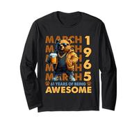 61st Birthday Cool Bear March 1965 Vintage 61 Years Old Maglia a Manica