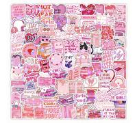 62 pezzi Adesivi a tema studio rosa, con motivi carini di libri e fiocchi, adatti per decorare diari, set di adesivi olografici dolci in vinile per accessori per laptop, per celebrare la vita della le