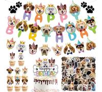 62 Pezzi Decorazione Di Compleanno Cane,Banner Di Compleanno Cane Con Toppers Cupcake Cucciolo Adesivi Per Cani Carini Stickers Mpermeabili Adesivi Vinili Per Feste Compleanno Animali Domestici