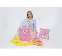 62816 Orsetti del Cuore, Allegrorsa - Coperta e Cuscino 2 in 1, in soffice Pile Coral, da Viaggio, Cuscino (35 x 35 cm) trasformabile in Calda Coperta (165 x 140 cm) per Bambini e Adulti, Rosa