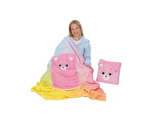 62816 Orsetti del Cuore, Allegrorsa - Coperta e Cuscino 2 in 1, in soffice Pile Coral, da Viaggio, Cuscino (35 x 35 cm) trasformabile in Calda Coperta (165 x 140 cm) per Bambini e Adulti, Rosa