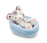 62871 - Morbido Leopardo delle Nevi di Peluche Addormentato in Un Cestino, per Coccole e Giochi, per Bambini e Adulti, Fantastica Idea Regalo, 12 cm, Bianco