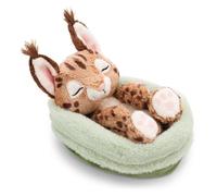 62874 - Morbido caracal di Peluche Addormentato in Un Cestino, per Coccole e Giochi, per Bambini e Adulti, Fantastica Idea Regalo, 12 cm, Marrone