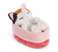 63131 - Morbido Gatto Calico di Peluche Addormentato in Un Cestino, per Coccole e Giochi, per Bambini e Adulti, Fantastica Idea Regalo, 12 cm, Multicolore
