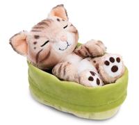 63132 - Morbido gatto Bengala di peluche addormentato in un cestino, per coccole e giochi, per bambini e adulti, fantastica idea regalo, 12 cm, multicolore