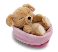 63133 - Morbido Cane di Peluche Addormentato in Un Cestino, per Coccole e Giochi, per Bambini e Adulti, Fantastica Idea Regalo, 12 cm, Beige