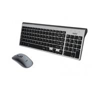 ADJ Platinum KW10 Set Tastiera Multimediale e Mouse Wireless, Layout Italiano QWERTY, per PC/Laptop/Notebook Windows, Tasti Silenziosi, Senza Fili, 102 Tasti, Mouse Ergonomico 1600 DPI, Silver/Nero