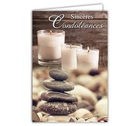 64-1045 Sincere Condolenza Mappa Candele Bianche Ciottoli Mare Spiaggia Sfondo Legno
