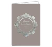 64-1090 - Biglietto di condoglianze, in argento, illustrazione fine e delicata, su carta opaca, per scrivere all'interno del tuo messaggio personale, con busta bianca, formato 12 x 17,5 cm, prodotto