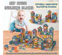 64/88 pezzi di blocchi a mosaico creativo per finestre per bambini, di stile misto. I bambini possono assemblare case con finestre, adatte per interazione genitore-figlio e formazione educativa in cla