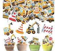 64 decorazioni per torte da cantiere, commestibili, per compleanno, per bambini, 2, escavatori, muffin, decorazione commestibile, trattore, cupcake, topper per bambini, compleanno