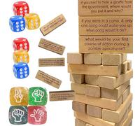 64 Pezzi Giochi da Impilare Set, Domande Divertenti Torre Traballante in legno, Traslucido Colori Dadi da Gioco, Carta da Sasso Gioco Dadi per Bar, KTV or Insegnare i Matematici per Famiglia Adulti