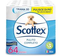 64 Rotoli Carta Igienica Scottex Cotone Salvaspazio Riciclabile Morbida