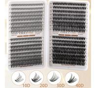 640 pezzi di ciglie individuali, 10D+20D+30D+40D/30D+40D+50D+60D/50D+60D+80D+100D, ciglie finte a grappolo fai-da-te da 10-16 mm con curvatura D, adatte per applicazione personale a casa, festival mus
