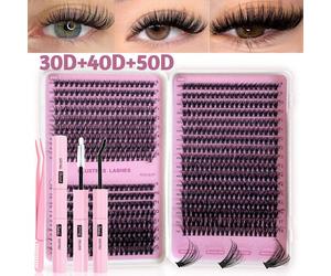 640 pezzi Kit per estensioni ciglie, include grappoli di ciglie 30D+40D+50D, grappoli di ciglie D-8-16MIX, colla per ciglie, sigillante, remover Poliestere,Polipropilene,Fibra chimica,Acciaio al tungs