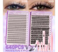 640 pezzi Set completo di extension per ciglie, 20D+30D, include colla per ciglie, struccante e accessori, facile estensione ciglie fai-da-te di livello professionale per uso domestico - ciglie finte 