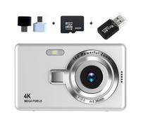 (64G Memory, Silver) Beginner Friendly 4k Digital Camera 16X Zoom Small Photography Camera Birthday Present