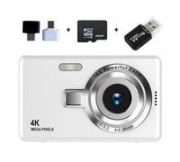 (64G Memory, White) Beginner Friendly 4k Digital Camera 16X Zoom Small Photography Camera Birthday Present