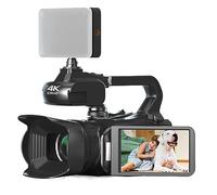 64MP 4K 60FPS Videocamera Live Stream Vlog WIFI Webcam 4 Pollici Ruota Touch Screen Registratore Fotocamera Digitale 18X Cattura Facilmente Momenti Meravigliosi(With 128G SD Card,With Light)