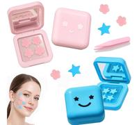 64PCS Star brufoli patch per viso - puntini per macchie con pinzette Star Spot patch per adolescenti, scatola specchio portatile rosa blu design applicazione personalizzata forme carine con custodia a