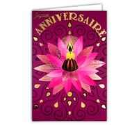 65-1407 - Biglietto di auguri di compleanno per donna, ragazza, a mano, candela a forma di fiore di loto rosa e oro brillante, luce rilassante, rilassante, benessere meditazione Zen con busta bianca,
