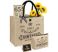 65. Regali di compleanno per le donne iuta borsa Tote Unici 65 anni regali per mamma amici nonna, Vintage 1961 Burlap Bag & trucco borsa & indietro nel 1961 poster