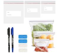 65 Sacchetti Riutilizzabili con Chiusura a Zip, Piccolo/Medio/Grande Per Conservare Alimenti, Sacchetti Congelatore Con pennarello blu/nero e clip di chiusura Per Frutta, Verdura, Carne, Cereali