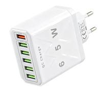 65 W Caricabatterie USB multiplo, 6 porte con QC 3.0 e USB 3.1, adattatore CA universale per Samsung Galaxy iPhone17/16/15/14/13/12/11/SE iPad Huawei Pixel Ricarica rapida e sicura