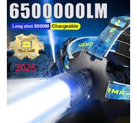 6500000 LM Faro più potente a tiro lungo 5000M Lanterna a testa super luminosa Torcia a testa dimmerabile per arrampicata, lavoro di pesca