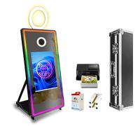 65in Magic Mirror Photo Booth with Printer, portatile 32in Touch Screen Mirror Photo Booth, con luce RGB, per gli eventi natalizi di festa nuziale (Black, Photo Booth with Printer)