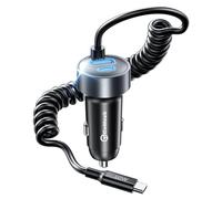 65W [35W+30W] Multiporta USB C Caricatore Auto, 1.2M 30W Cavo Spirale Carica Batteria per Auto Cellulare, PD3.0 & QC3.0 Caricabatterie Auto Accendisigari per iPhone 16 15 14 13, Samsung, iPad, Android