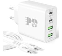 65W 4-Porte Caricatore USB C, GaN Charger Rapido Caricabatterie + 240W Cavo Type-C 2M per MacBook Air, Mac Book Pro, iPad, iPhone 16 15 Pro Max, Samsung Galaxy S25/S24, DEL, HP, Lenovo, Laptops