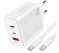 65W Caricatore USB C 3 Porte GaN PD & PPS Ricarica Rapida per MacBook Air Galaxybook iPhone 16 15 14 13 iPad Pro Galaxy S25 Ultra S24 Pixel Chromebook 9 Con 2M Cavo per Xiaomi Honor Steam Deck Bianca