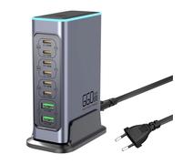 660W Caricatore USB Multiplo - 8 Porte (6 USB-C + 2 USB-A) con Ricarica Rapida, Stazione di Ricarica Compatta per Multi Dispositivi, Compatibile con MacBook, iPad, iPhone, Galaxy S22/S20, DELL, HP