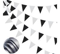66ft Bunting Banner, 52pcs impermeabile poliestere tessuto triangolo bandiere riutilizzabili pennant bandierine nero argento pennant banner per festa banner per la festa compleanno giardino all'aperto