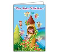 67-1077-A - Biglietto vivo di Santa Caterina per bambina - Fata Campanellino e le sue amiche Castello Magico Féérique - con busta bianca formato 12 x 17,5 cm - Interno bianco riservato alla scrittura