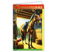 67-1278 - Biglietto di auguri a ferro di cavallo, portafortuna, in oro dorato, lucido, busta, 12 x 17,5 cm, equitazione ippismo club ippica equestre stallone cavolo puledro pony stalla, box sella