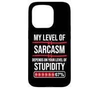 67 Coffee My Level Of Sarcasm Depends On Level of Stupidity Custodia per iPhone 15 Pro
